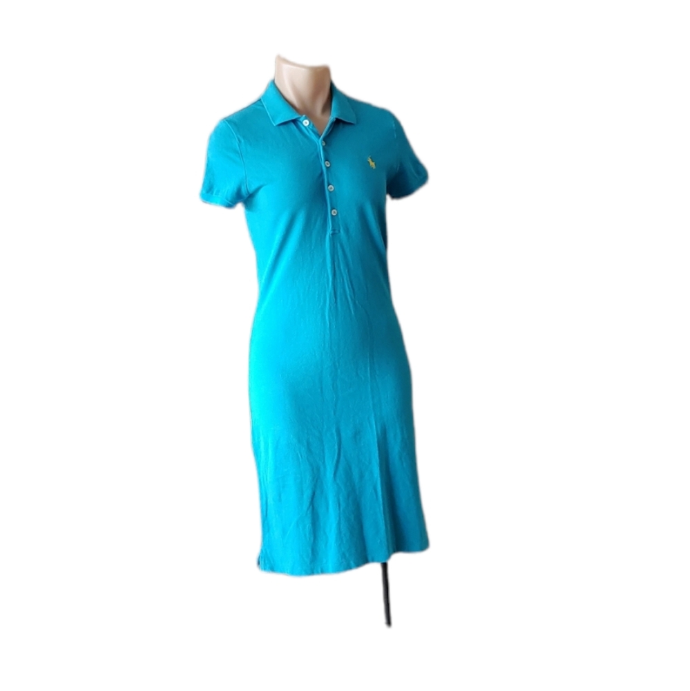 💛 Ralph Lauren Sport Aqua Blue Polo Dress Collard Shift - Picture 2 of 10